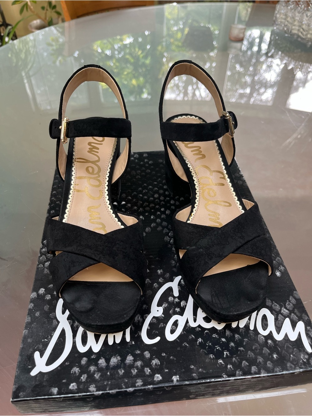 Sam Edelman Jolene Black Suede Block Heel Sandals